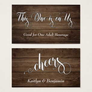 White Script on Rustic Brown Wood, Drink Tickets