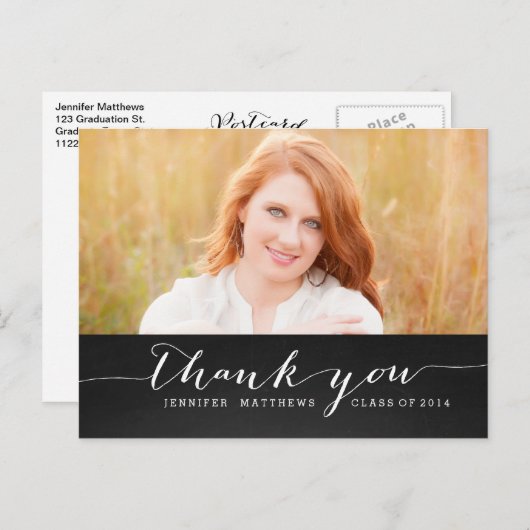 White Script Rustic Abschluss Vielen Dank Postcard Postkarte (Vorne/Hinten)