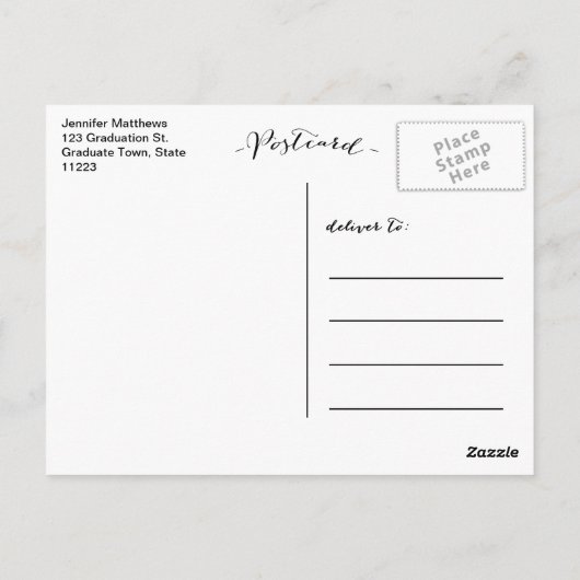 White Script Rustic Abschluss Vielen Dank Postcard Postkarte (Rückseite)