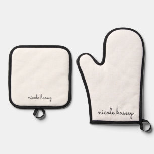White Script Stilvolle Monogram Modern Ofenhandschuh & Topflappen-Set