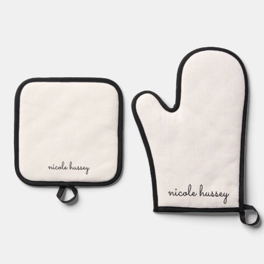 White Script | Stilvolle Monogram Modern Ofenhandschuh & Topflappen-Set (Vorderseite)