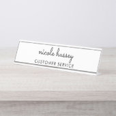 White Script | Stilvolle Monogram Moderne Minimali Schreibtischnamensplakette (Vorderseite )