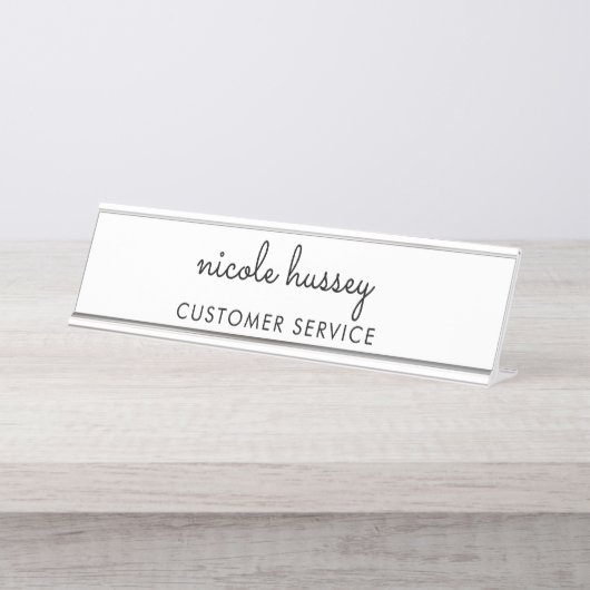 White Script | Stilvolle Monogram Moderne Minimali Schreibtischnamensplakette (Vorderseite )