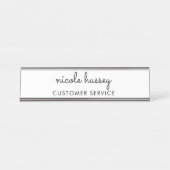 White Script | Stilvolle Monogram Moderne Minimali Schreibtischnamensplakette (Vorderseite )