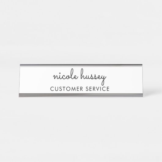 White Script | Stilvolle Monogram Moderne Minimali Schreibtischnamensplakette (Vorderseite )
