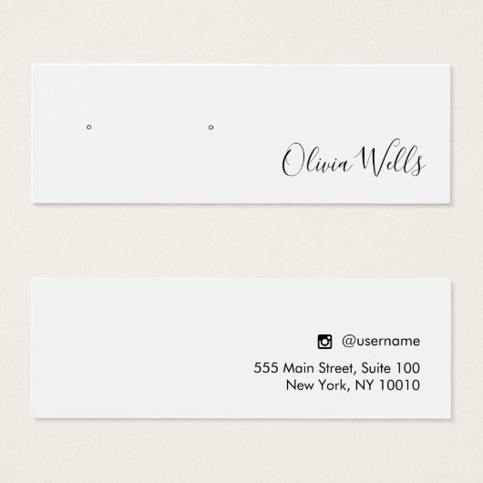 White Script Study Earring Juwelier Display Card (Vorne & Hinten)