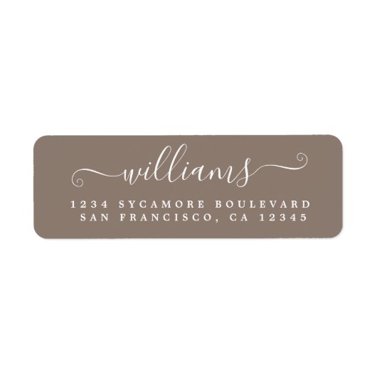 White Script Taupe Gray Return Address Label (Vorne)