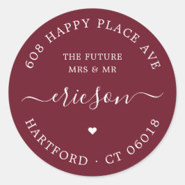 White Script The Future Wedding Rücksendeadresse Runder Aufkleber