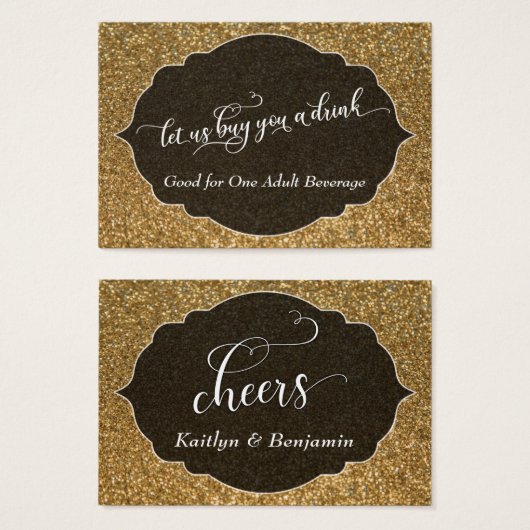 White Script über Gold Imitats - Glitzer Drinks Ti (Vorne & Hinten)