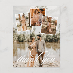White Script Vielen Dank Hochzeit Foto Collage Ankündigungspostkarte