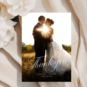 White Script Wedding Dankeschön Karte