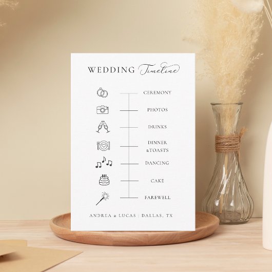 White Script Wedding Day Zeitleiste Reihenfolge de Begleitkarte