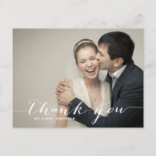 White Script Wedding Foto Vielen Dank Postcard Postkarte