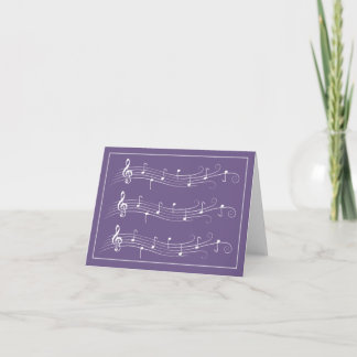 White Scrolled Music Staffs on Purple Note Card Karte
