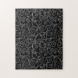 White Scrolling Curves on Solid Black Challenging Puzzle