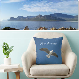 White Seagull Flying Deep Blue Sky Inspiration Kissen