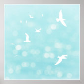 White Seagulls und Blue Bokeh Semi Abstrakt Beach Poster (Vorne)
