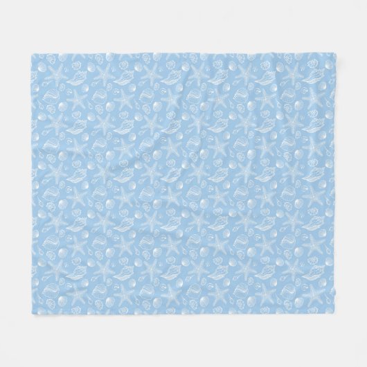 White Seashell Blue Beach Fleece Blanket (Vorderseite (Horizontal))