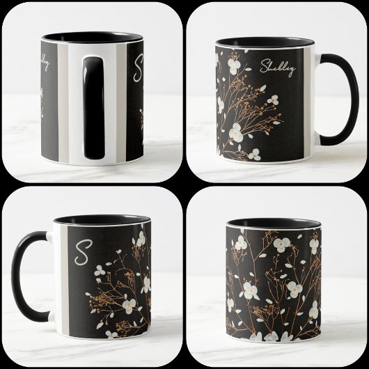 White Seashell Bouquet Dramatic Black Tasse