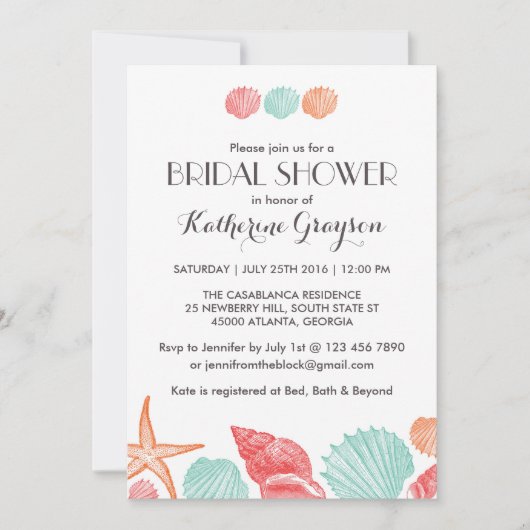 White Seashells Einladung für Hochzeit am Strand (Vorderseite)