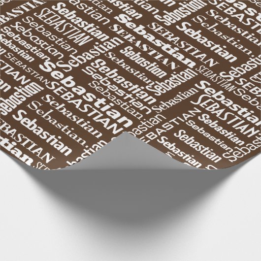 White-SEBASTIAN-Name auf braun Geschenkpapier (Ecke)