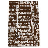White-SEBASTIAN-Name auf braun Mittlere Geschenktüte (Rückseite)