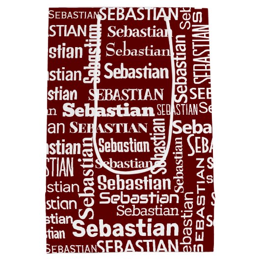 White-SEBASTIAN-Name auf Maroon Red Mittlere Geschenktüte (Rückseite)