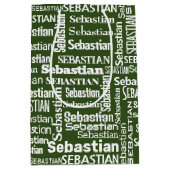 White SEBASTIAN Name on Green Mittlere Geschenktüte (Vorderseite)