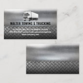White Semi Truck Moving Logo | Steel Metallic Visitenkarte (Vorne/Hinten)