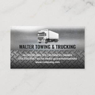 White Semi Truck Moving Logo Steel Metallic Visitenkarte