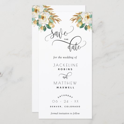 White Senard Wedding Save the Date Lesezeichen (Vorne/Hinten)