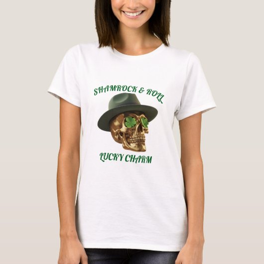 White Shamrock Skull Leprechaun St Patrick T-Shirt (Vorderseite)