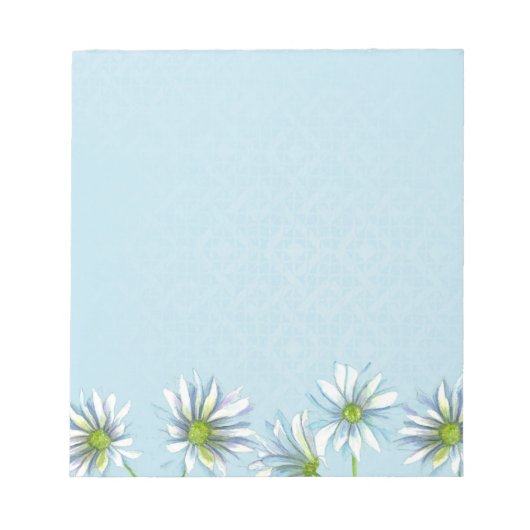 White Shasta Daisy Blume Border Pastel Blue Notizblock (Vorderseite)