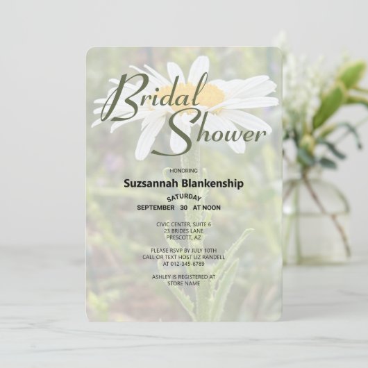 White Shasta Daisy Foto Brautparty Einladung (Stehend Vorderseite)