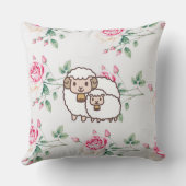 White Sheep with Baby Lamb And Rose Flowers Kissen (Rückseite)