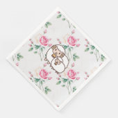 White Sheep with Baby Lamb And Rose Flowers Serviette (Ecke)