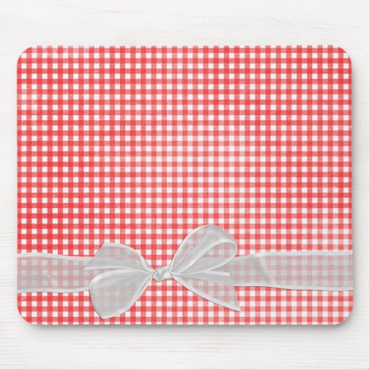White Sheer Bow auf Gingham Mousepad (Vorne)