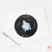 White Sheet Ghost & Cobwebs Schwarzes Halloween Go Runder Aufkleber (Umschlag)