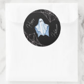 White Sheet Ghost & Cobwebs Schwarzes Halloween Go Runder Aufkleber (Tasche)