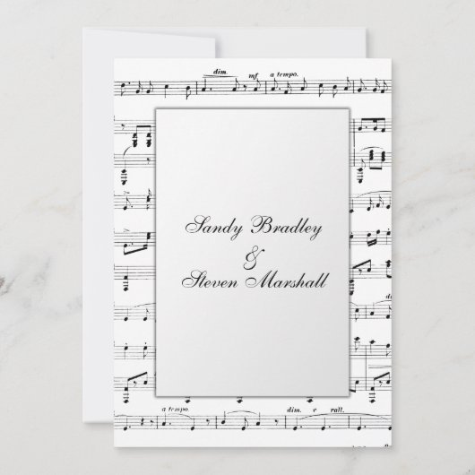 White Sheet Music Theme Wedding Einladung (Rückseite)