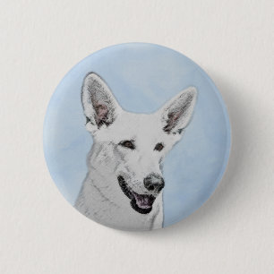 White Shepherainting - Niedliche Original Hunde Ku Button