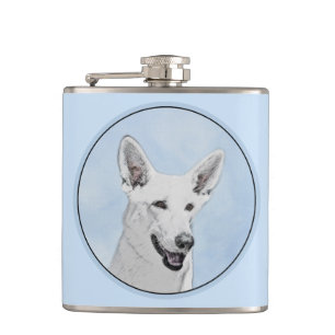 White Shepherainting - Niedliche Original Hunde Ku Flachmann