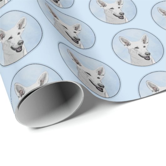White Shepherainting - Niedliche Original Hunde Ku Geschenkpapier (Rolleneckpunkt)
