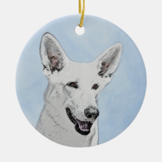 White Shepherainting - Niedliche Original Hunde Ku Keramik Ornament (Vorne)