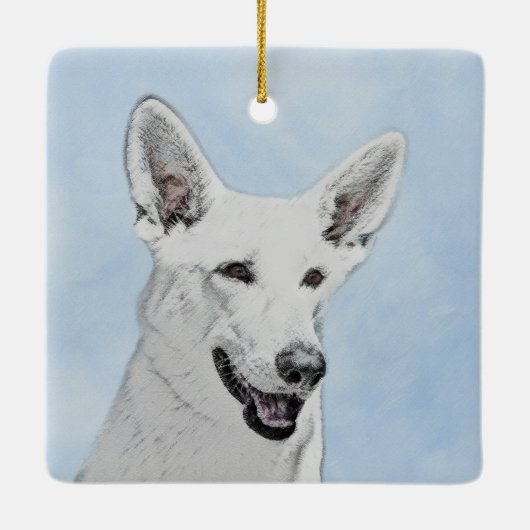 White Shepherainting - Niedliche Original Hunde Ku Keramikornament (Rückseite)