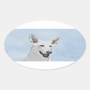 White Shepherainting - Niedliche Original Hunde Ku Ovaler Aufkleber