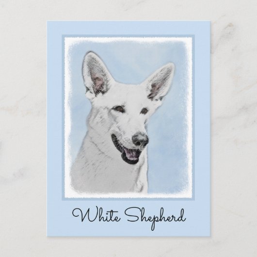 White Shepherainting - Niedliche Original Hunde Ku Postkarte (Vorderseite)