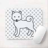 White Shiba Inu Cartoon Dog & Paws Mousepad (Mit Mouse)