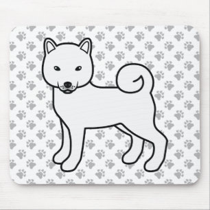 White Shiba Inu Cartoon Dog & Paws Mousepad