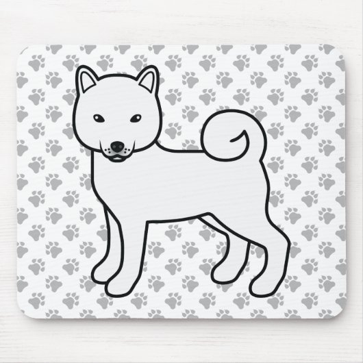 White Shiba Inu Cartoon Dog & Paws Mousepad (Vorne)